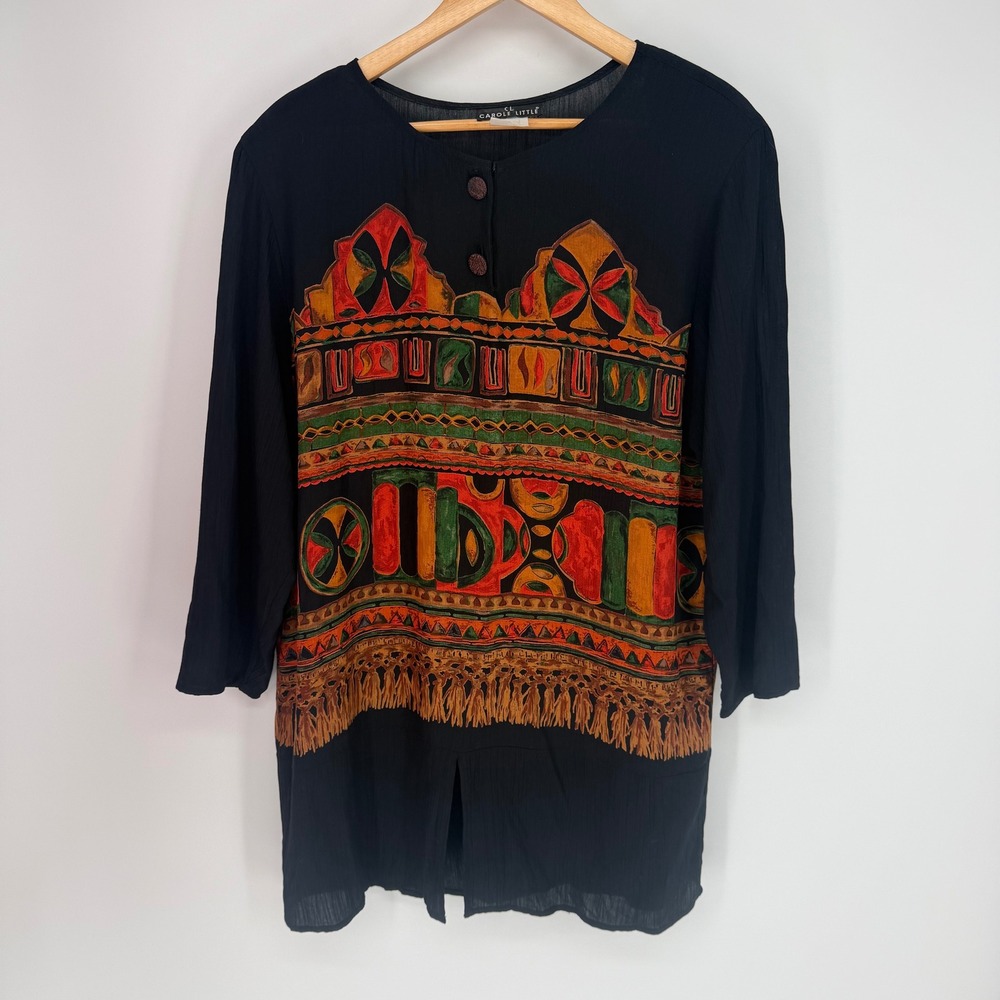 Vintage Carole Little German Rayon Wearable Art Size 8 USA Abstract Geo Print